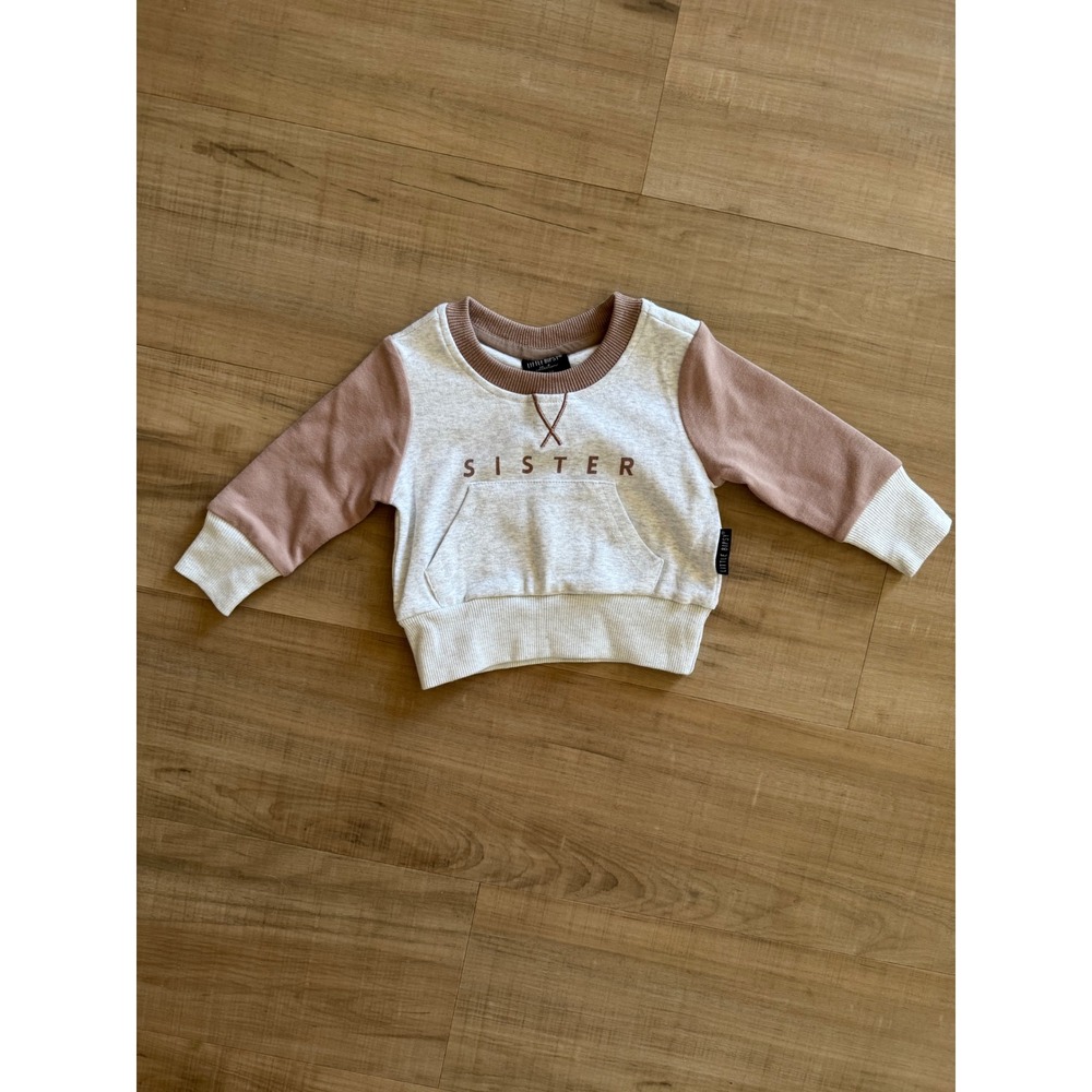 Little Bipsy Collection Sister Sweatshirt Colorblock Mauve Gray 3-6 Months NWT